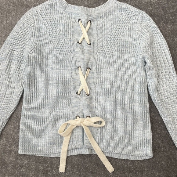 Harper Heritage Sweater Womens Small Light Blue Lace Tie Back Casual Knit Cozy - Picture 8 of 8